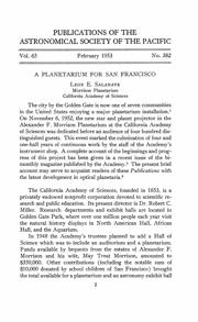 Publications of the Astronomical Society of the Pacific: A Planetarium for San Francisco